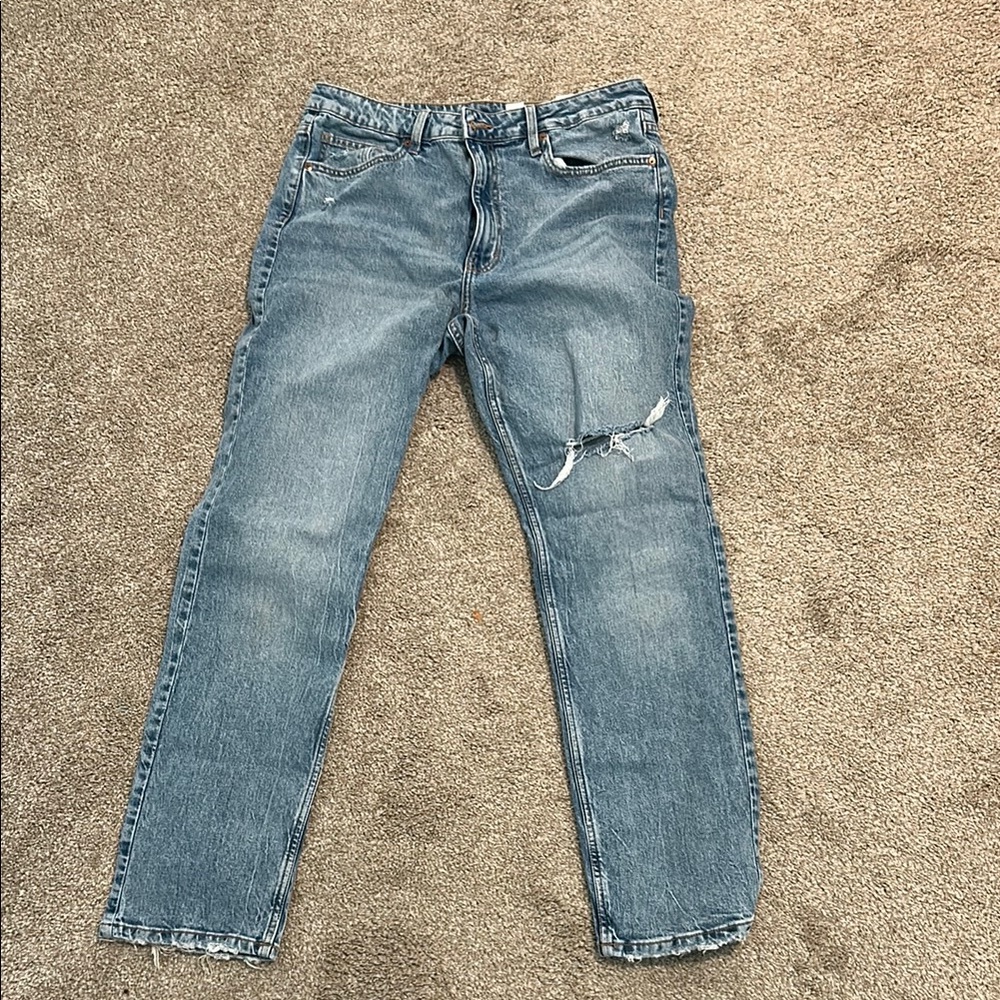 H&M Blue Straight-Leg Denim with Natural Distressing